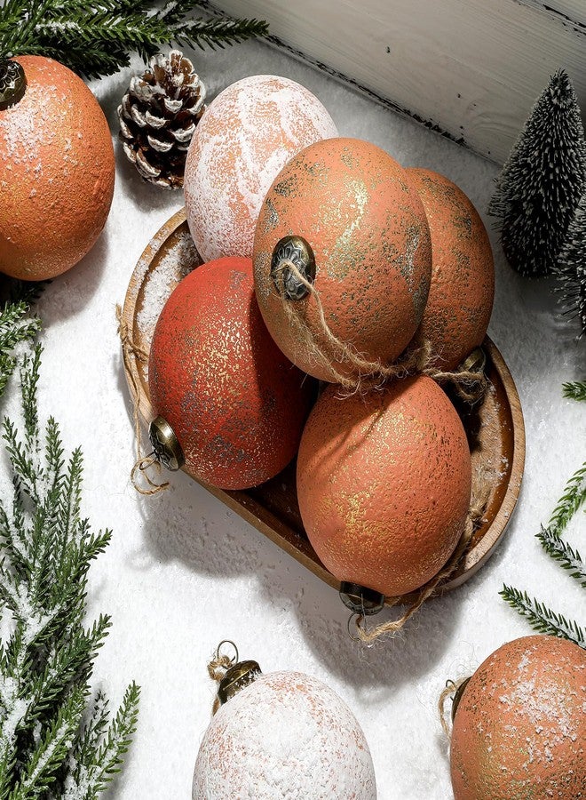Bornerwhite 12 Pcs 3.15'' Large Rustic Vintage Neutral Textured Farmhouse Brown 2025 Christmas Ornaments Ball for Christmas Tree Decor,Boho Orange Copper Hanging Xmas Ornaments Shatterproof Ball for Home Decor - Image 1